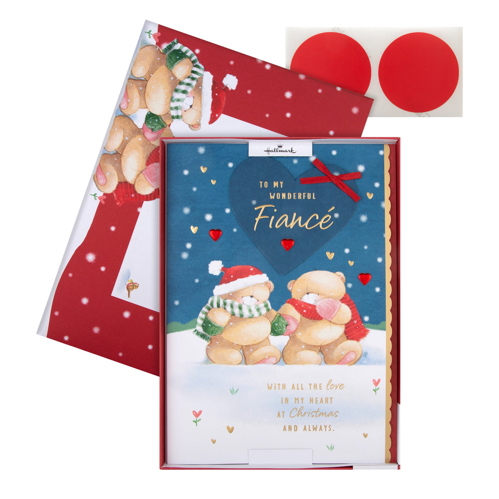 Large Luxury Boxed Christmas Card for Fiancé - Cute Forever Friends Winter Love Design