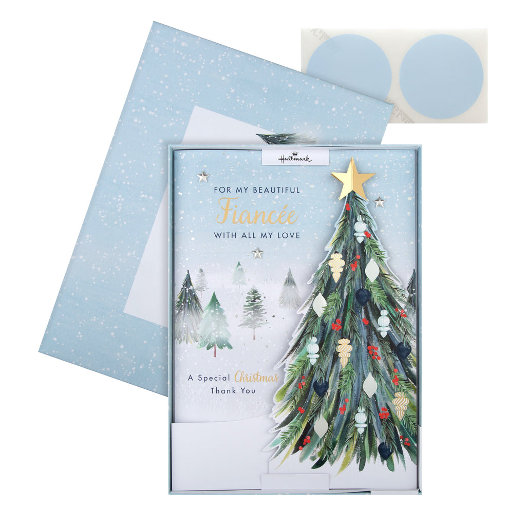 Large Luxury Boxed Christmas Card for Fiancée - Classic Winter Scene with Tree Design