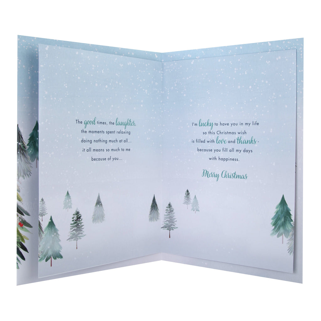 Large Luxury Boxed Christmas Card for Fiancée - Classic Winter Scene with Tree Design