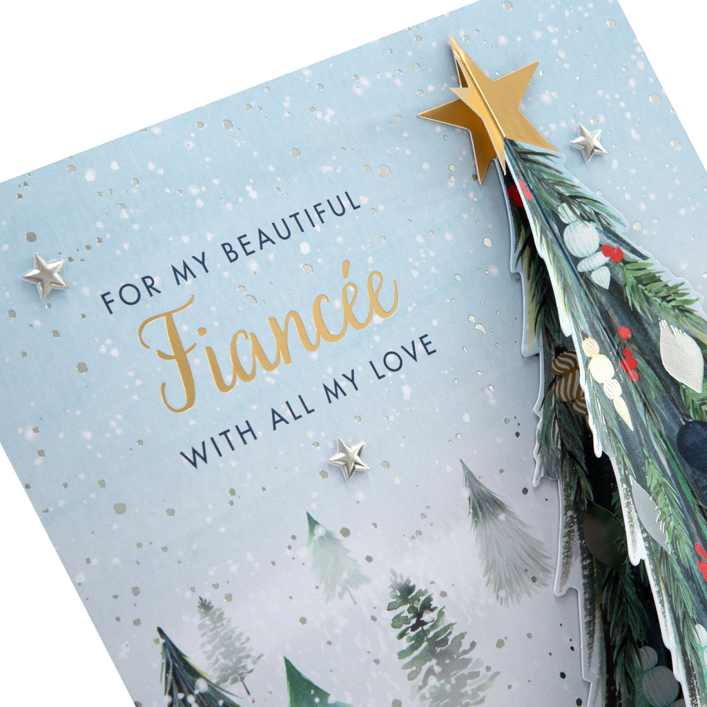 Large Luxury Boxed Christmas Card for Fiancée - Classic Winter Scene with Tree Design