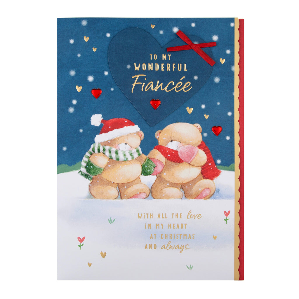 Large Luxury Boxed Christmas Card for Fiancée - Cute Forever Friends Winter Love Design