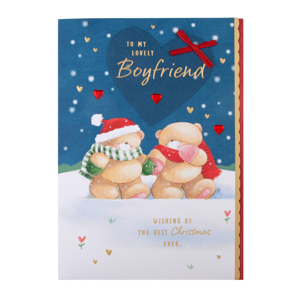 Large Luxury Boxed Christmas Card for Boyfriend - Cute Forever Friends Winter Love Design