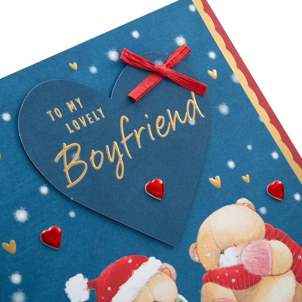 Large Luxury Boxed Christmas Card for Boyfriend - Cute Forever Friends Winter Love Design