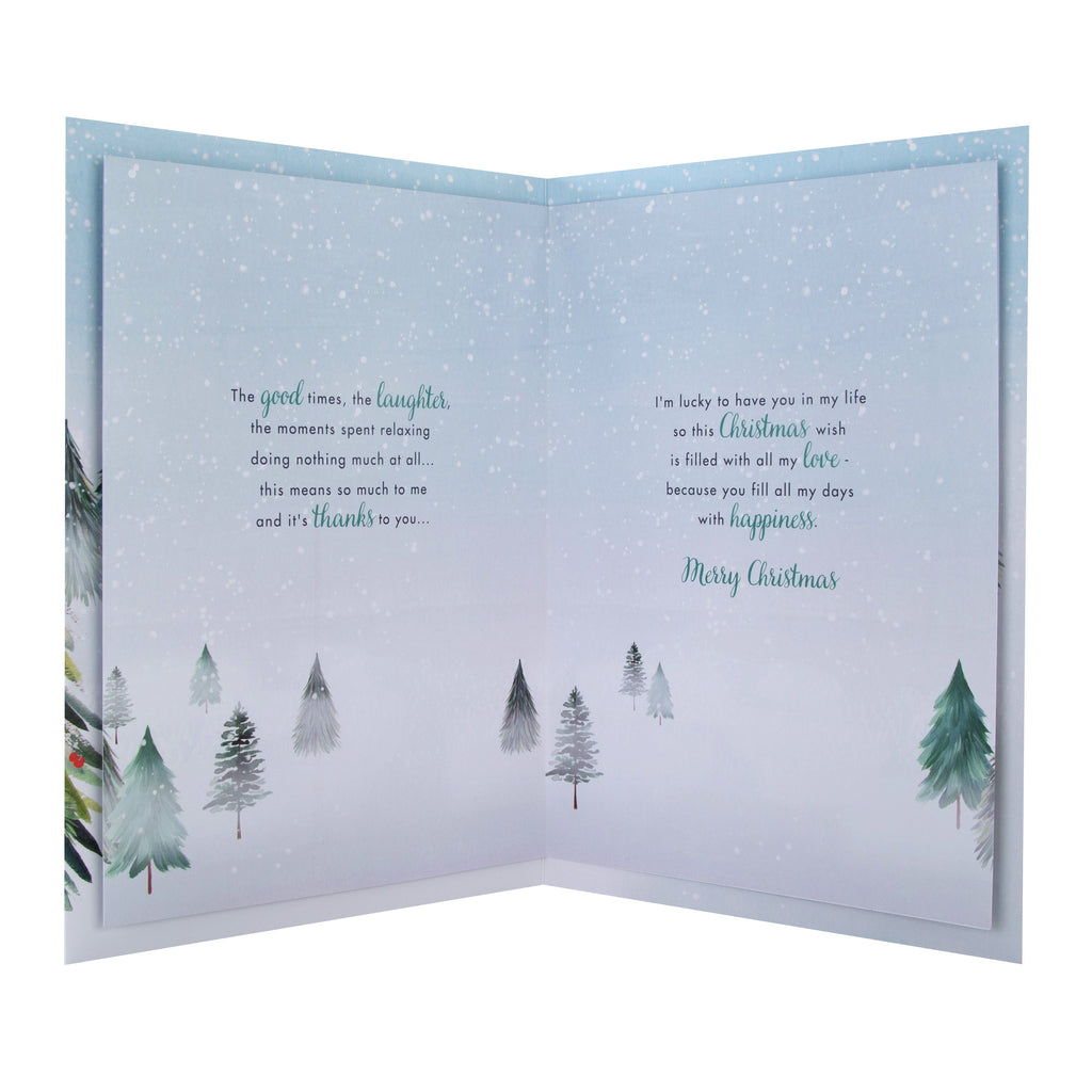 Large Luxury Boxed Christmas Card for Girlfriend - Classic Winter Scene with Tree Design