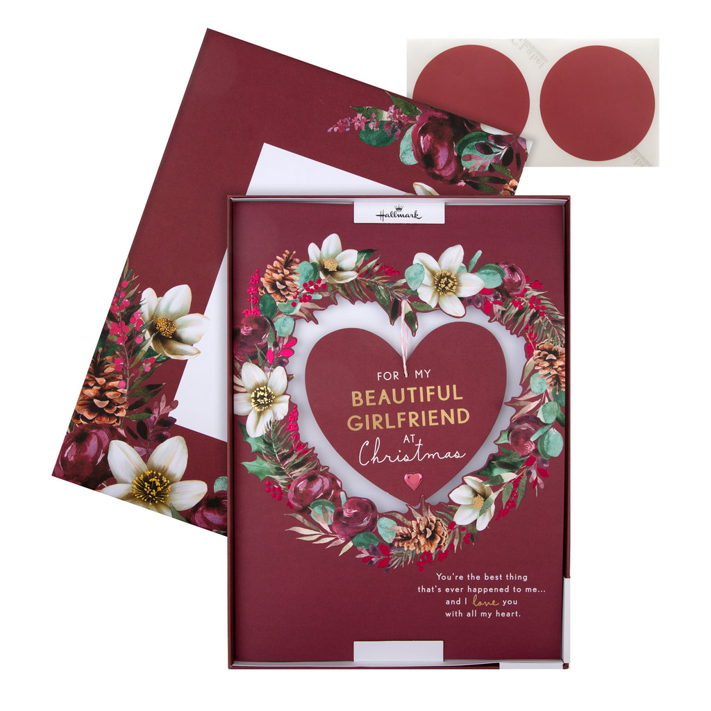 Large Luxury Boxed Christmas Card for Girlfriend - Traditional Heart and Verse Design