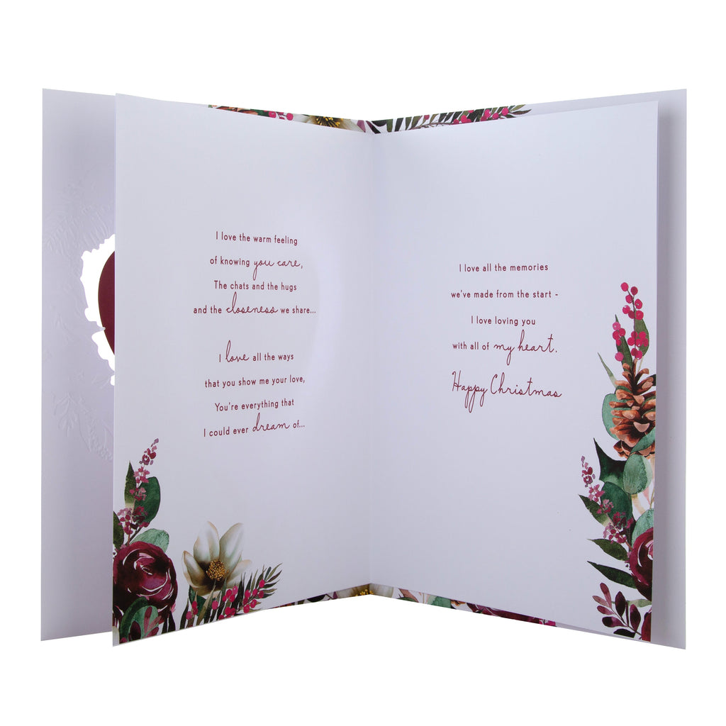 Large Luxury Boxed Christmas Card for Girlfriend - Traditional Heart and Verse Design