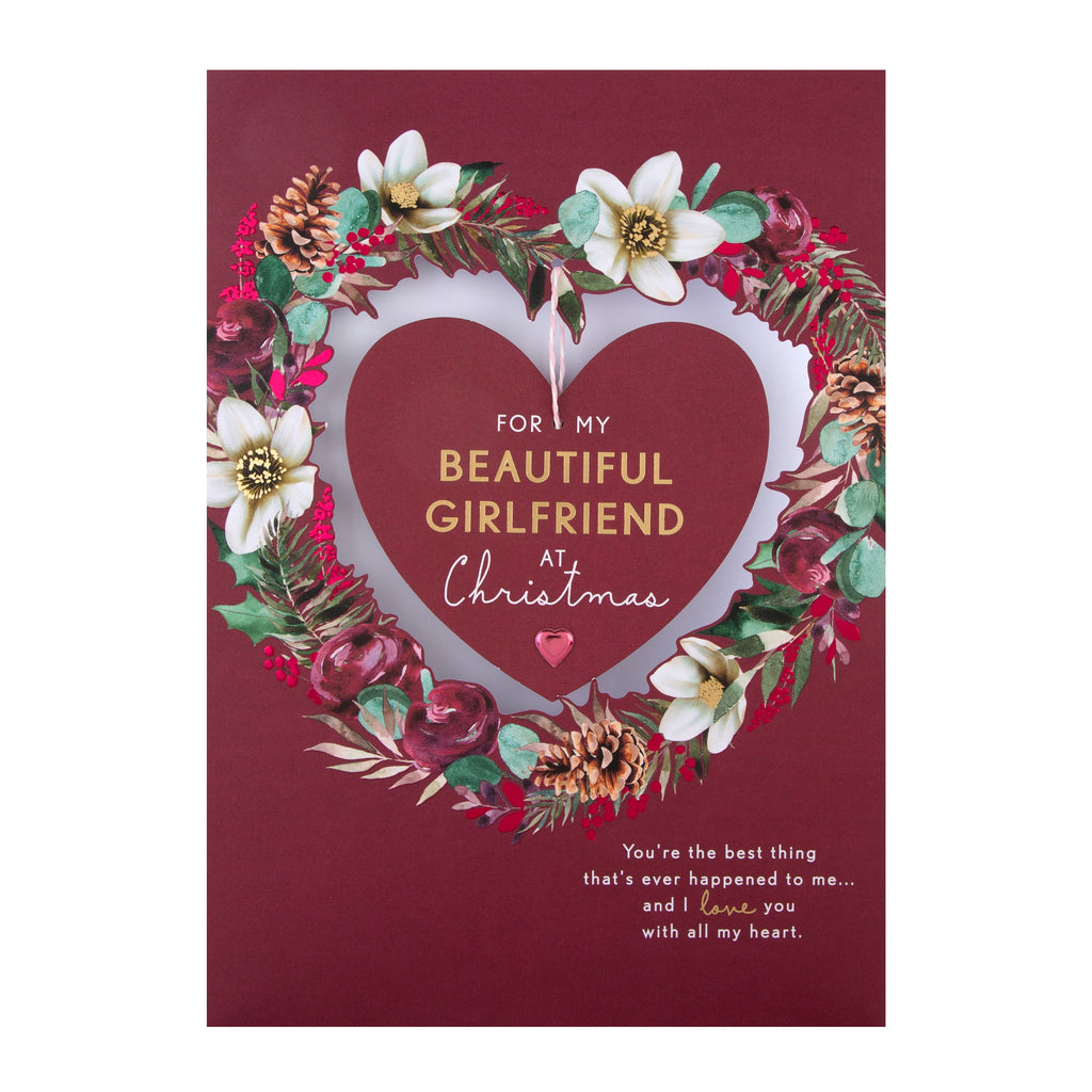 Large Luxury Boxed Christmas Card for Girlfriend - Traditional Heart and Verse Design