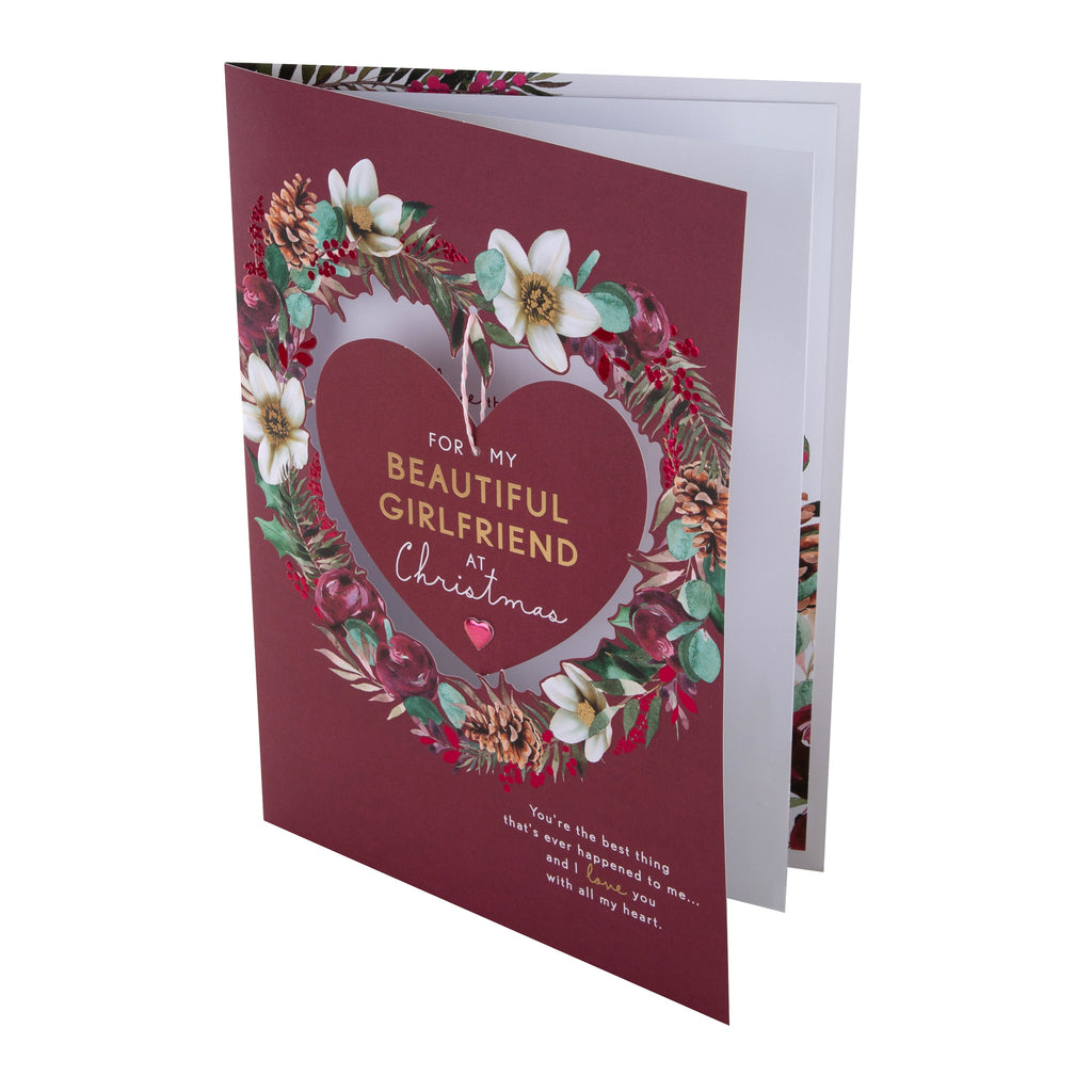 Large Luxury Boxed Christmas Card for Girlfriend - Traditional Heart and Verse Design