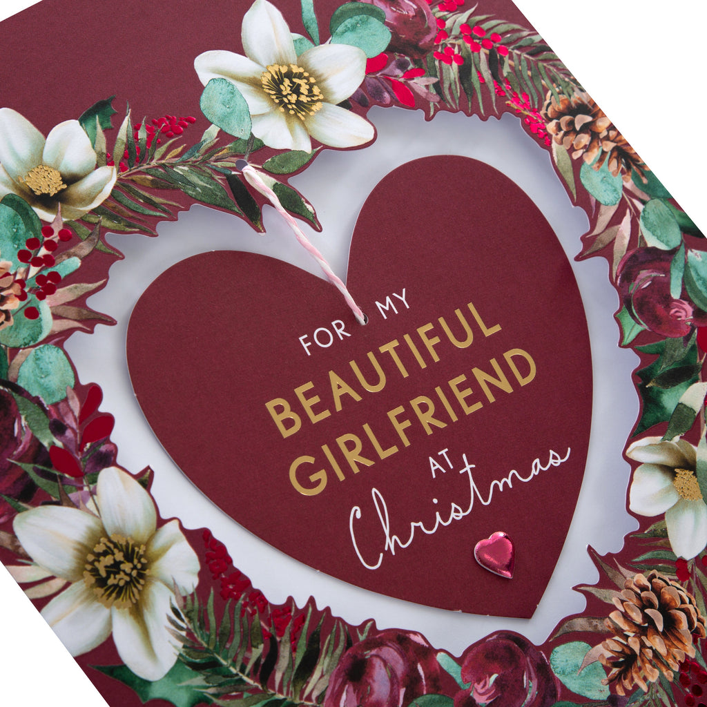 Large Luxury Boxed Christmas Card for Girlfriend - Traditional Heart and Verse Design