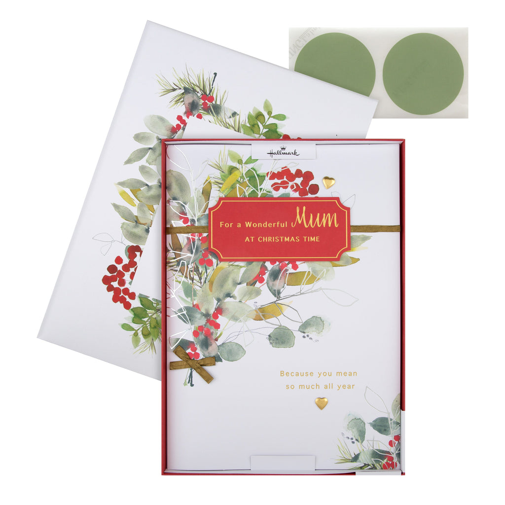 Large Luxury Boxed Christmas Card for Mum - Classic Seasonal Foliage Design