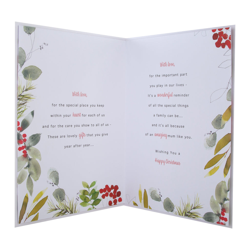 Large Luxury Boxed Christmas Card for Mum - Classic Seasonal Foliage Design