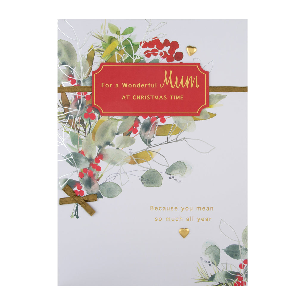 Large Luxury Boxed Christmas Card for Mum - Classic Seasonal Foliage Design