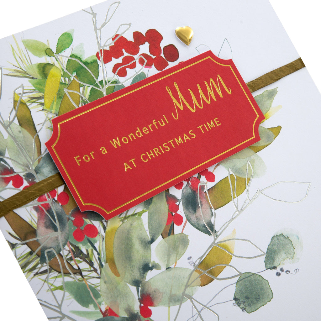 Large Luxury Boxed Christmas Card for Mum - Classic Seasonal Foliage Design