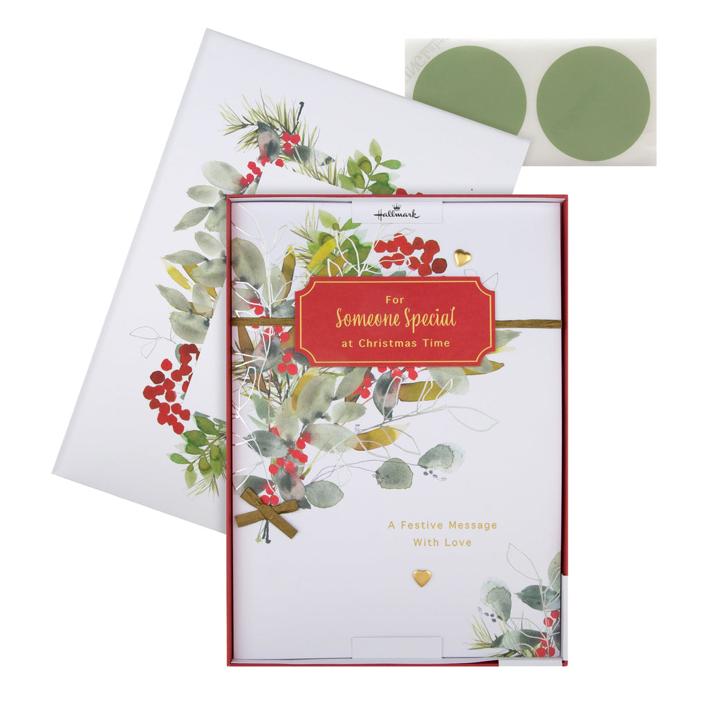 Large Luxury Boxed Christmas Card for Someone Special -  Classic Seasonal Foliage Design