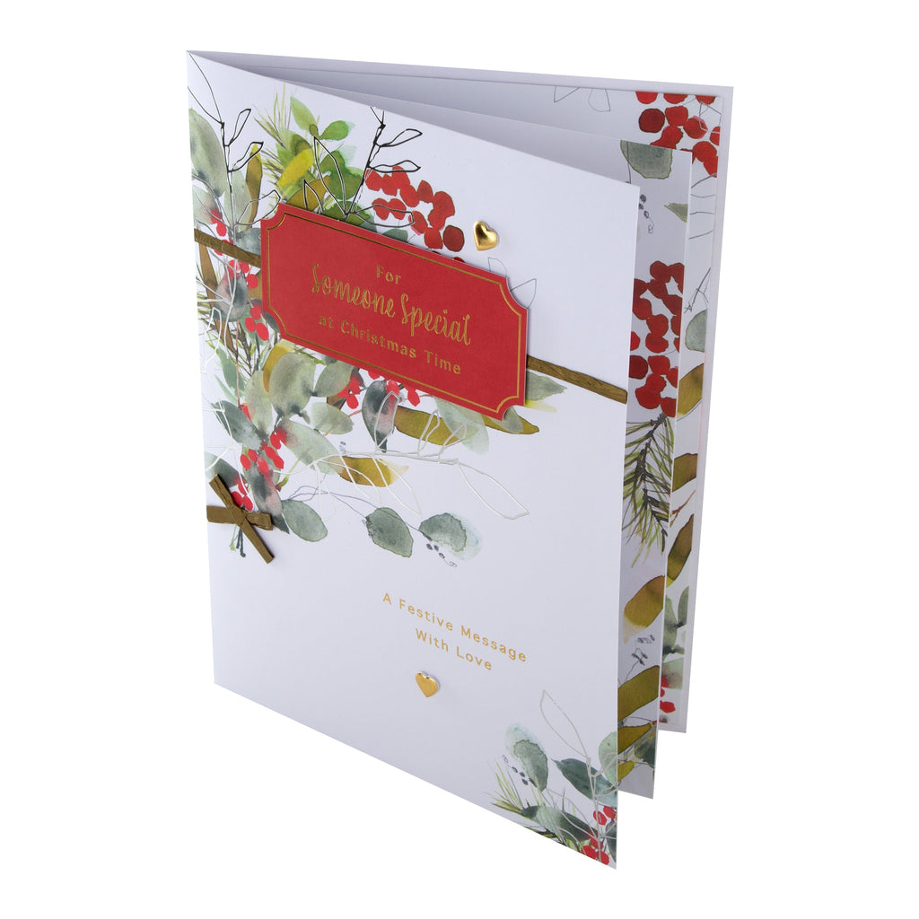 Large Luxury Boxed Christmas Card for Someone Special -  Classic Seasonal Foliage Design