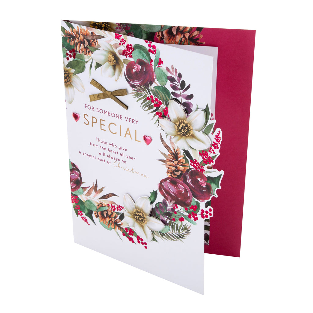 Large Luxury Boxed Christmas Card for Someone Special - Traditional Wreath and Verse Design