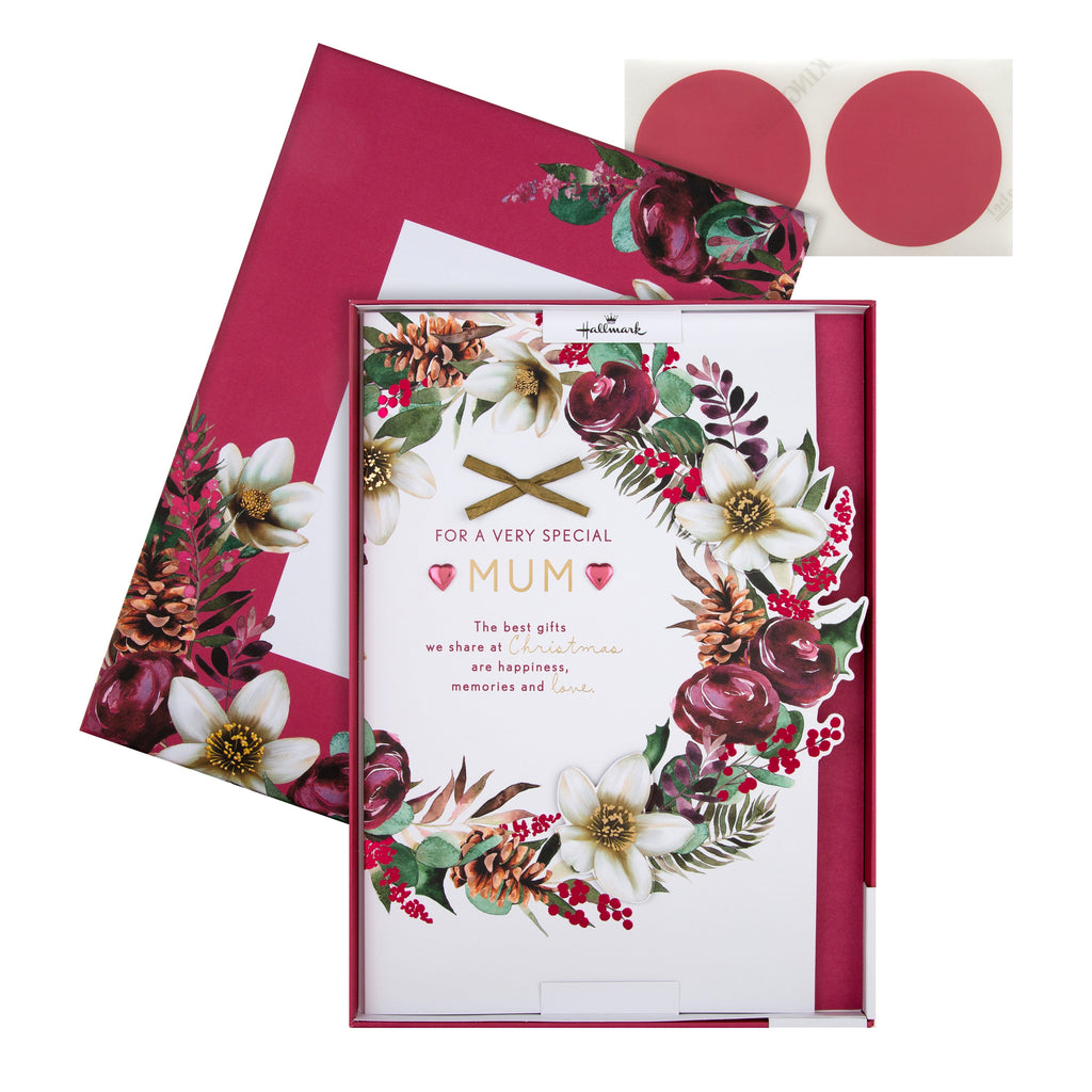 Large Luxury Boxed Christmas Card for Mum - Traditional Wreath and Verse Design