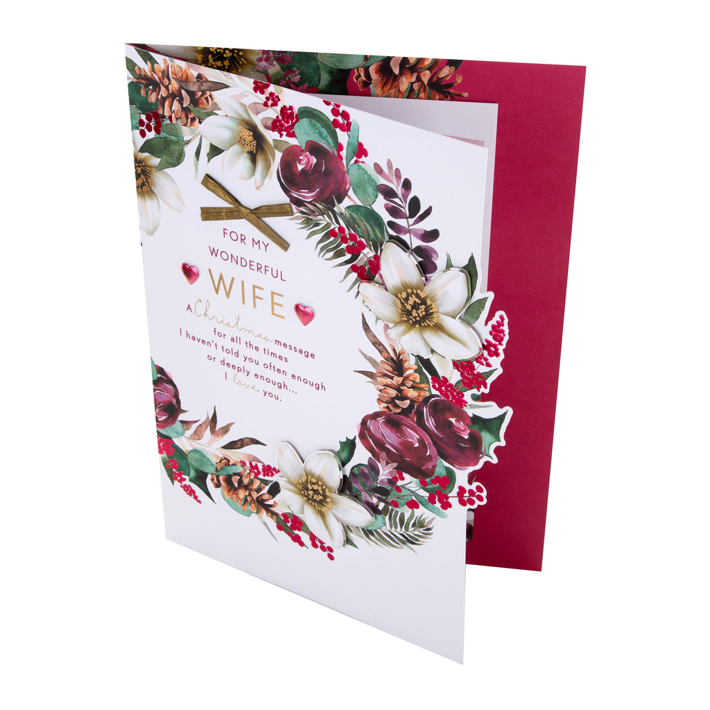 Large Luxury Boxed Christmas Card for Wife - Traditional Wreath and Verse Design