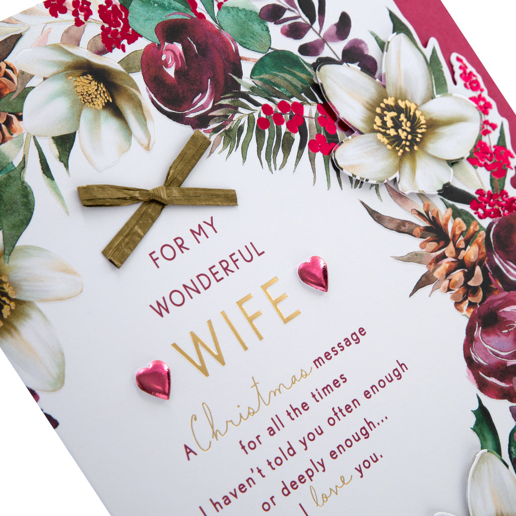 Large Luxury Boxed Christmas Card for Wife - Traditional Wreath and Verse Design