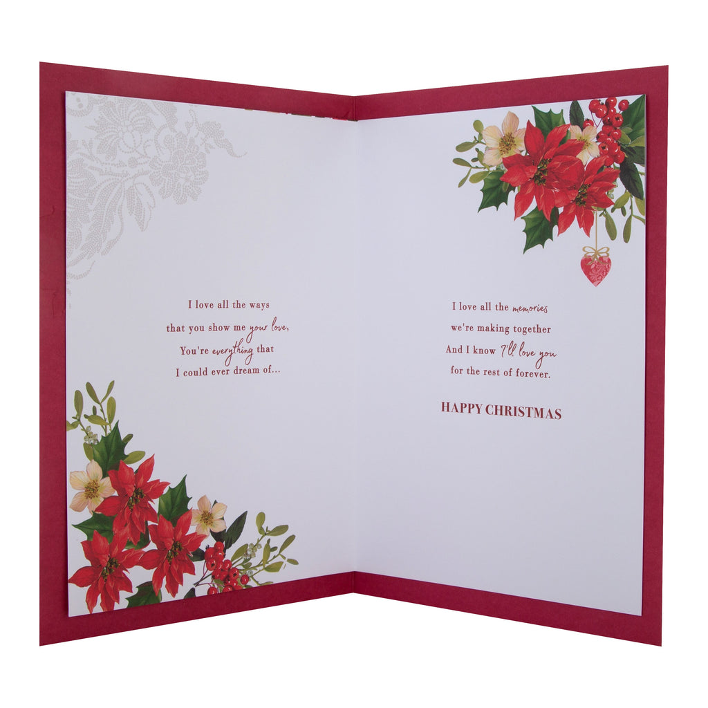 Medium Luxury Boxed Christmas Card for Wife - Traditional Robin and Foliage Design