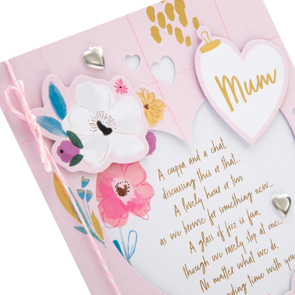 Mother's Day Card for Mum - Classic Flower and Hearts Design