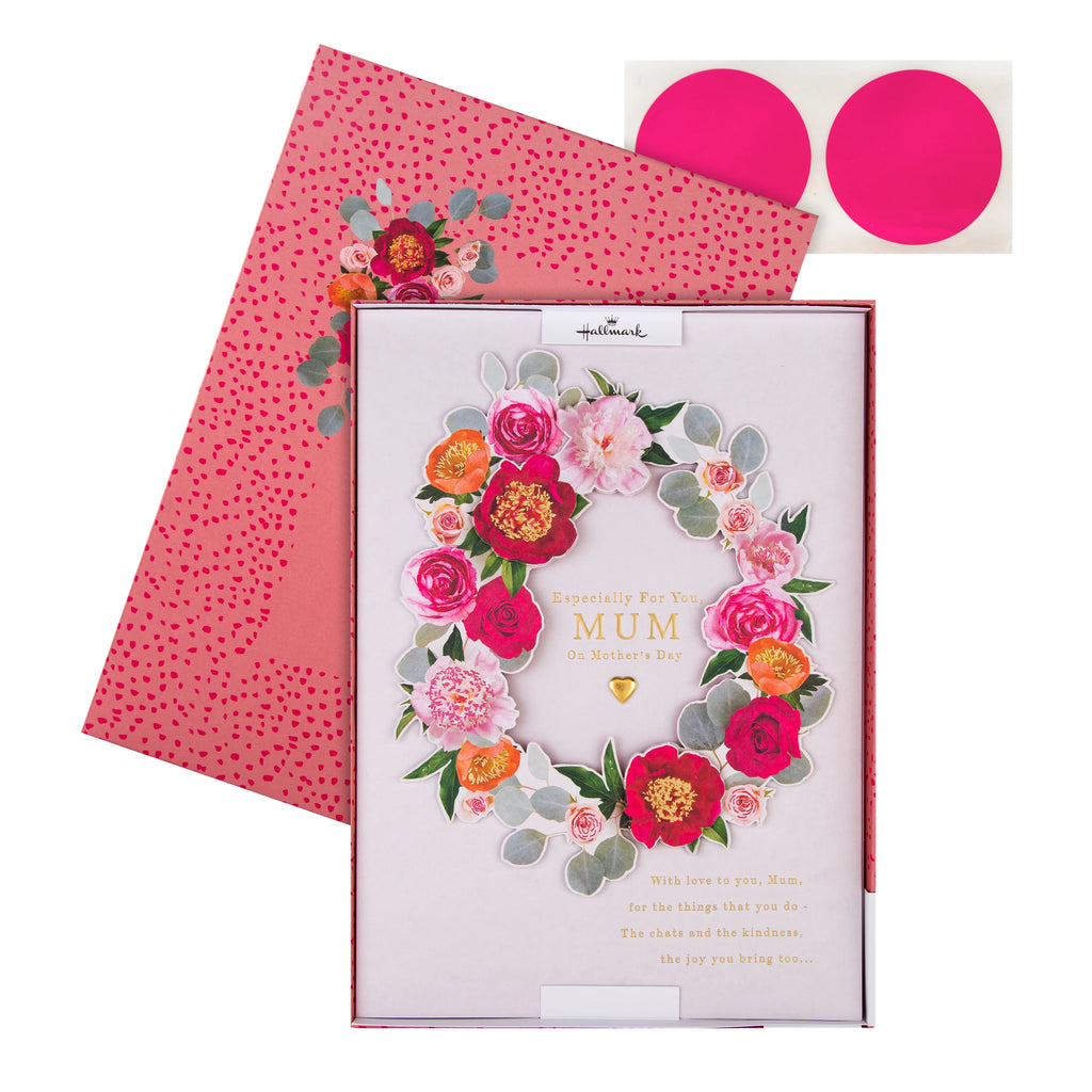 Luxury Boxed Mother's Day Card for Mum - Traditional Floral Wreath Design & Gift Box