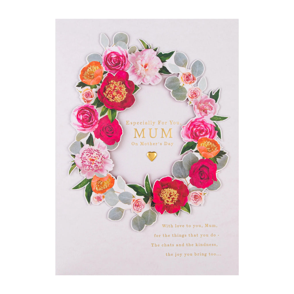 Luxury Boxed Mother's Day Card for Mum - Traditional Floral Wreath Design & Gift Box