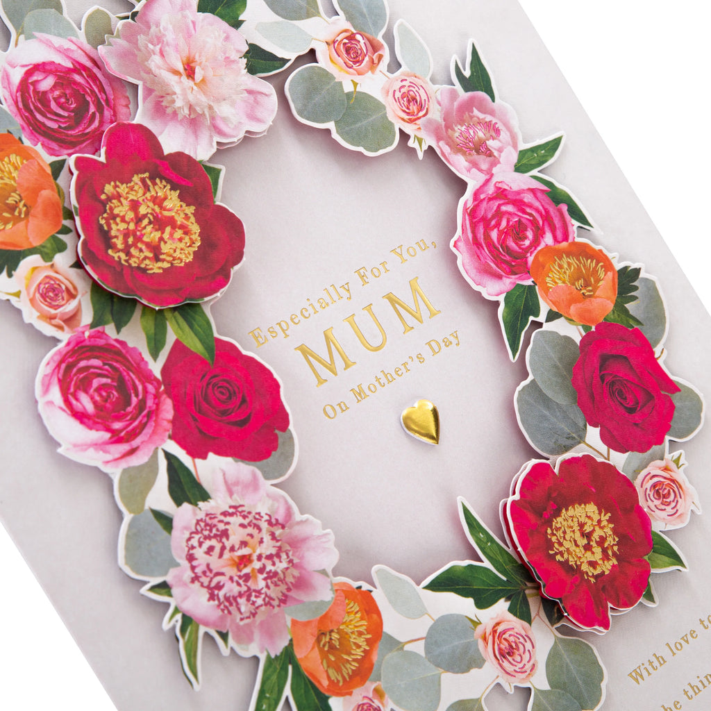 Luxury Boxed Mother's Day Card for Mum - Traditional Floral Wreath Design & Gift Box