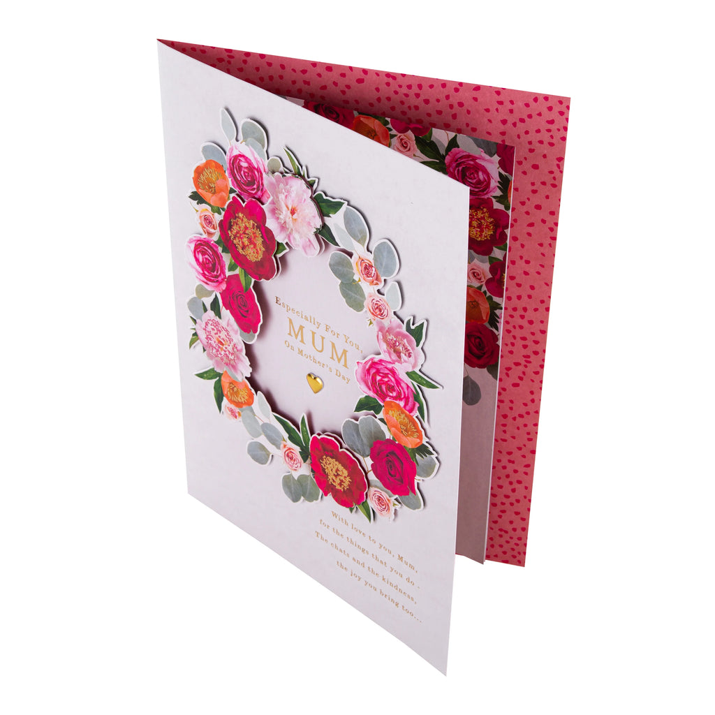 Luxury Boxed Mother's Day Card for Mum - Traditional Floral Wreath Design & Gift Box