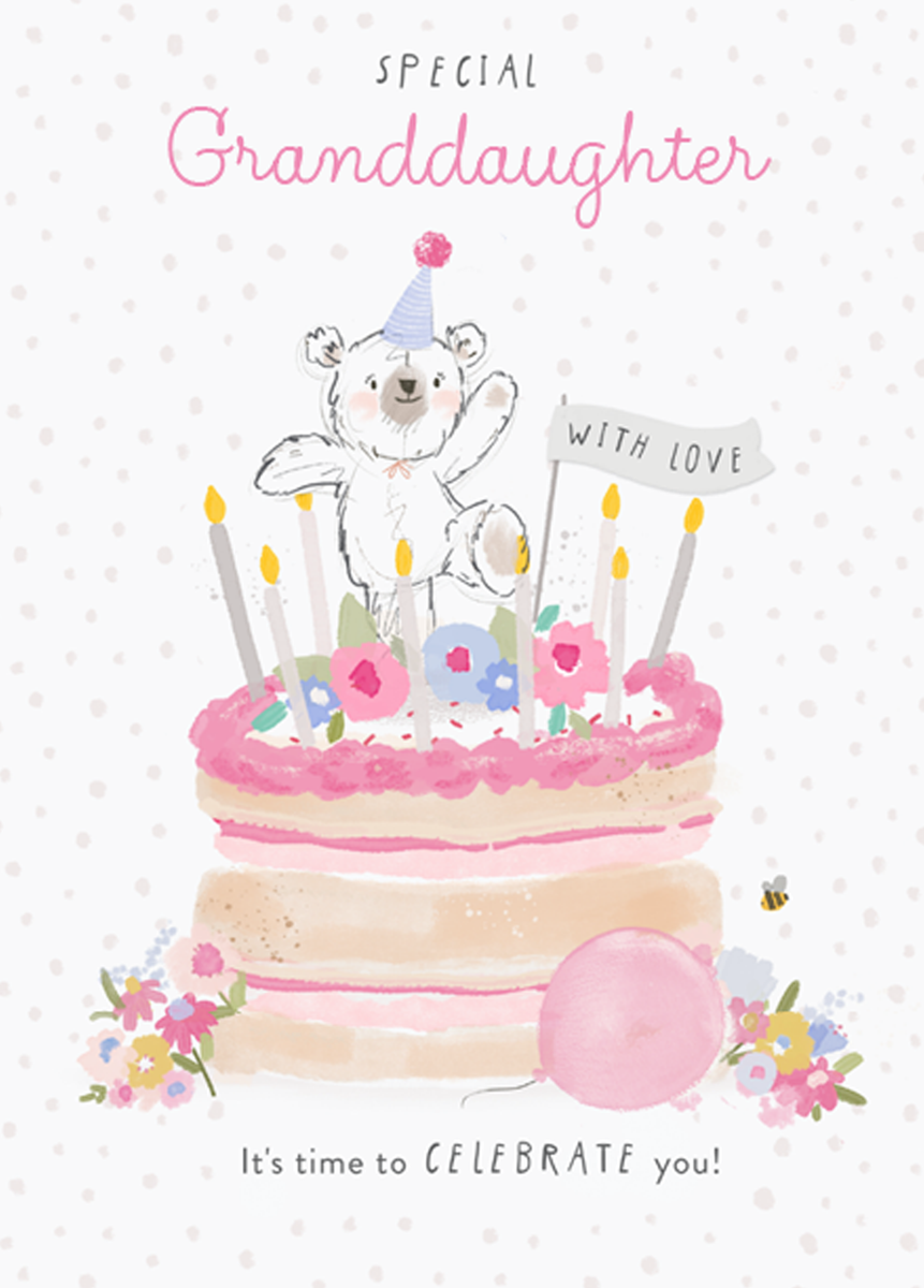 Personalised Cute Bear Cake Birthday Card For Granddaughter – Hallmark